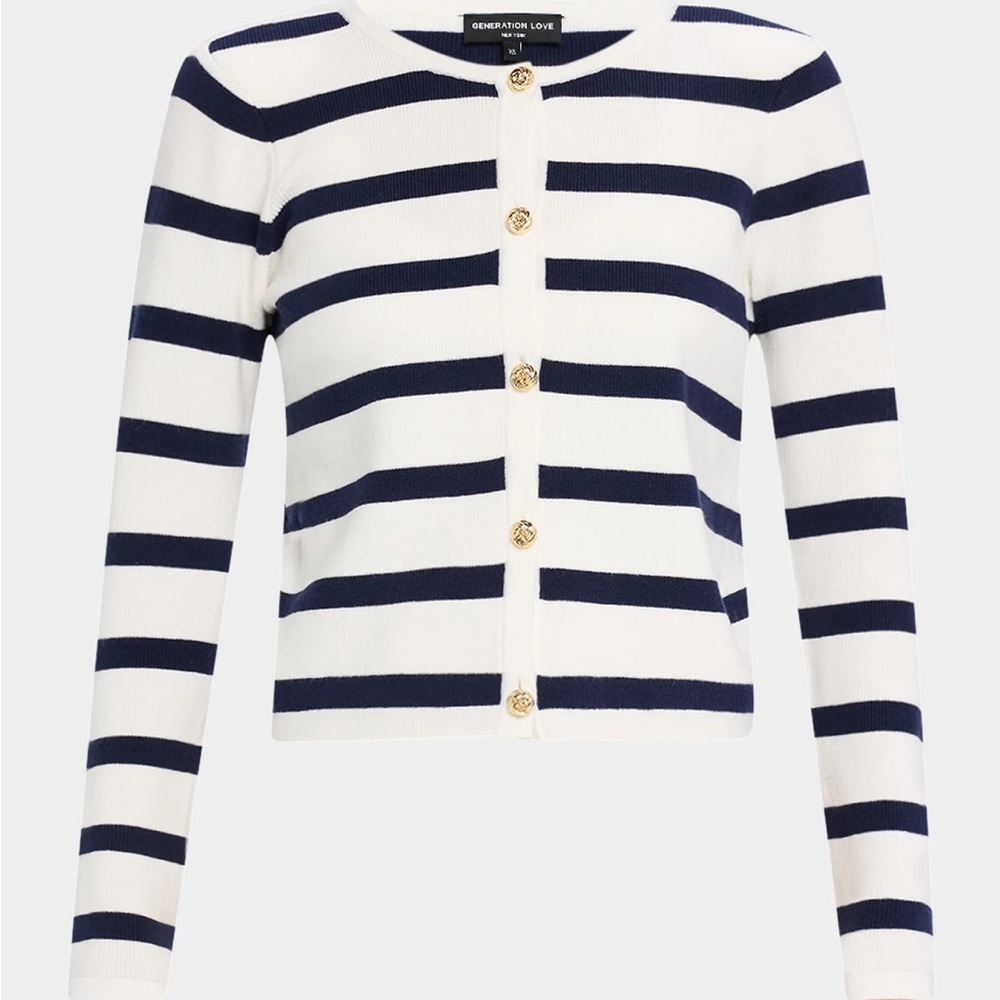 Generation Love Navy and White Striped Cardigan small